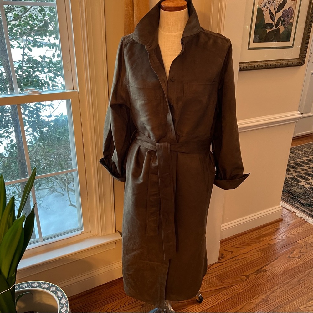 NWT – Banana Republic – Harvest Green Faux Suede Long Sleeve Utility Dress -Size